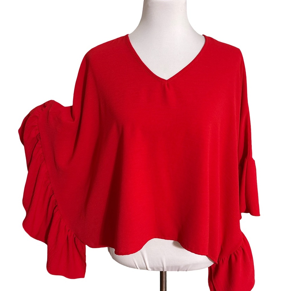 Hailey & Co Chic Scarlet Blouse with Ruffled Sleeves
